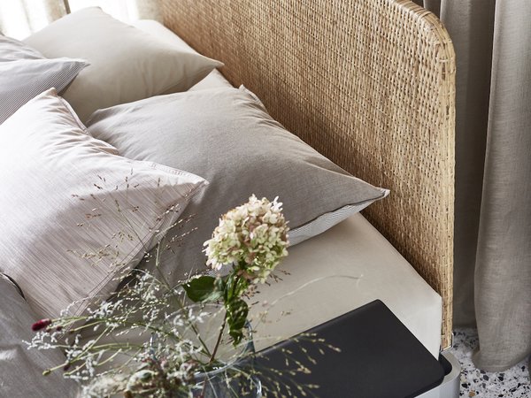 The Delaktig bed frame with the ratan headboard costs $479.