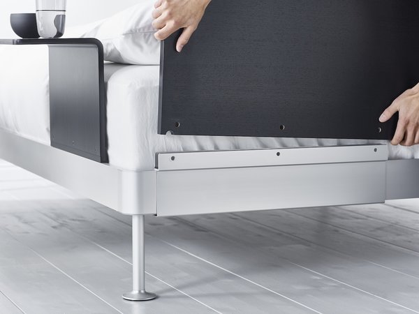 An accessory can be fitted on the Delaktig bed frame to let you add different styles of headboard.